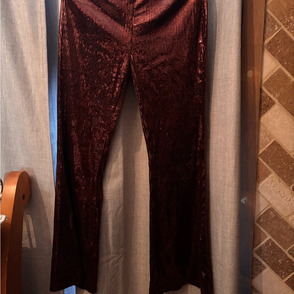 Burgundy/brown  Velvet Flare Pants
